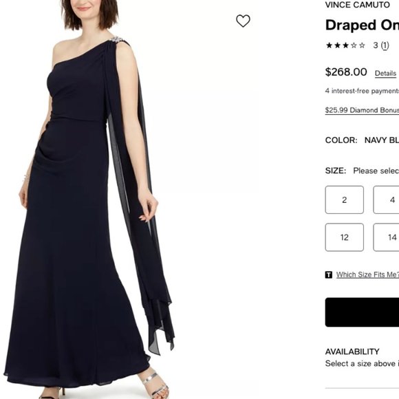 Vince Camuto Draped One-Shoulder Gown - Picture 1 of 5